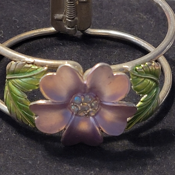 Purple Flower Bracelet with Green Leaves - Picture 3 of 5